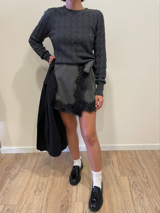 KAOS - Maglioncino a trecce grigio antracite con micro lucette