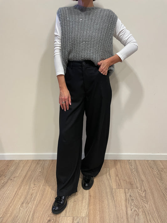 SOUVENIR - Pantalone Gaya barrel fit nero in punto milano