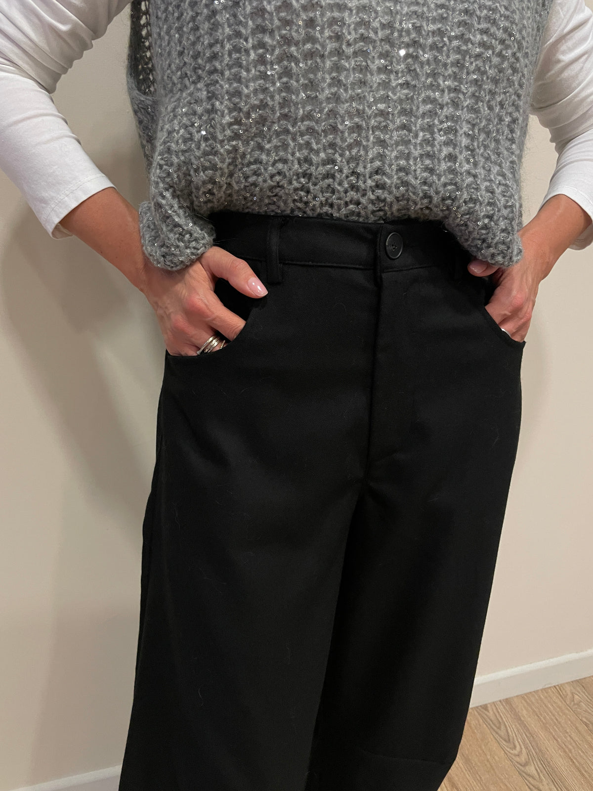 SOUVENIR - Pantalone Gaya barrel fit nero in punto milano