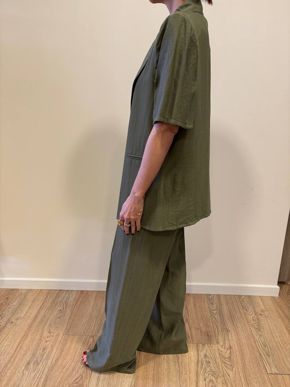 HAVEONE - Giacca a mezza manica a un bottone goffrata verde militare