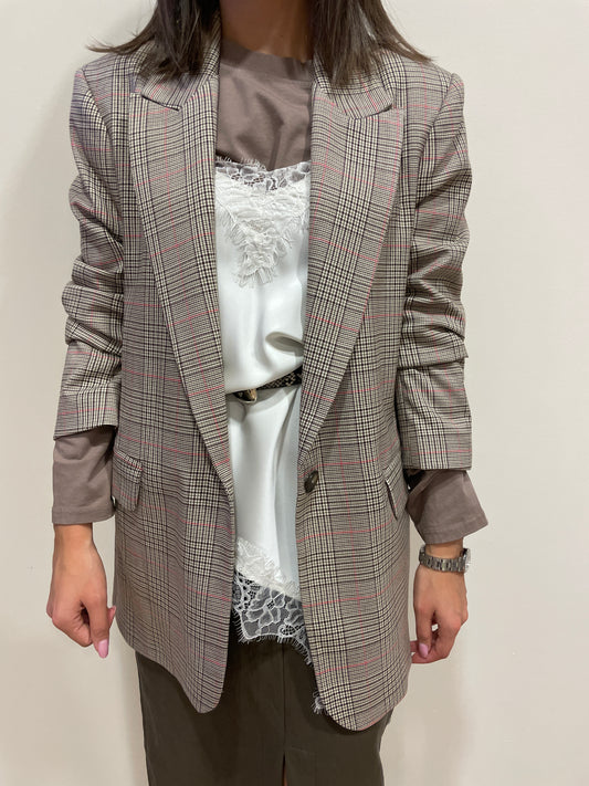 HAVEONE - Blazer in tartan color beige e moro