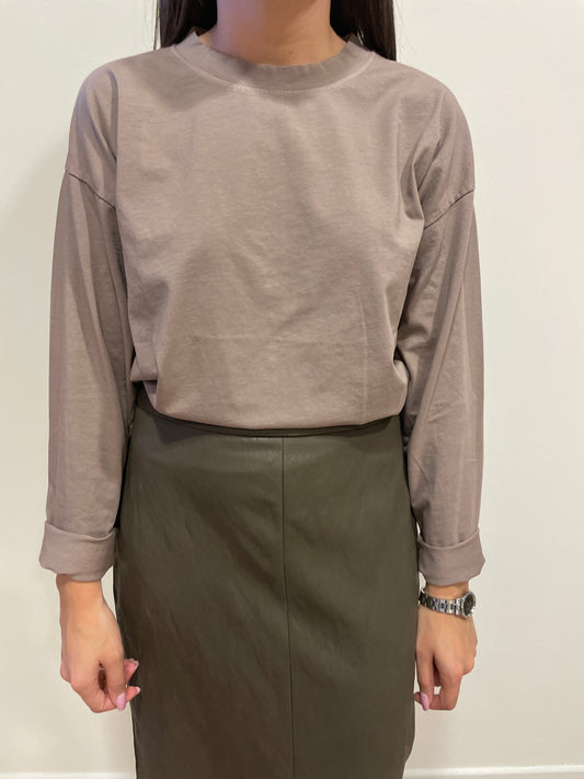 HAVEONE - Maglia in cotone a scatola a maniche lunghe strette color tortora - più varianti