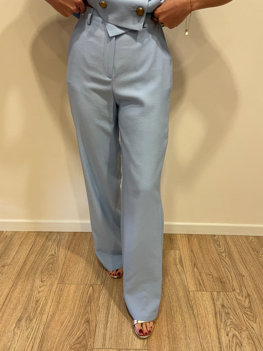 HAVEONE - Pantalone azzurro a palazzo dritto con bottone bronzo