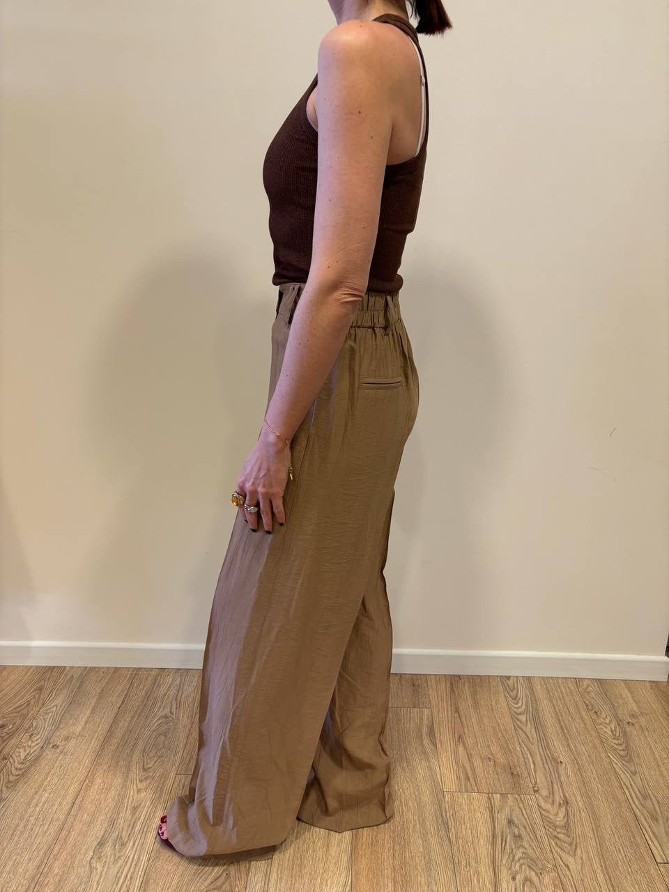 HAVEONE - Pantalone a palazzo dritto deserto goffrato con elastico