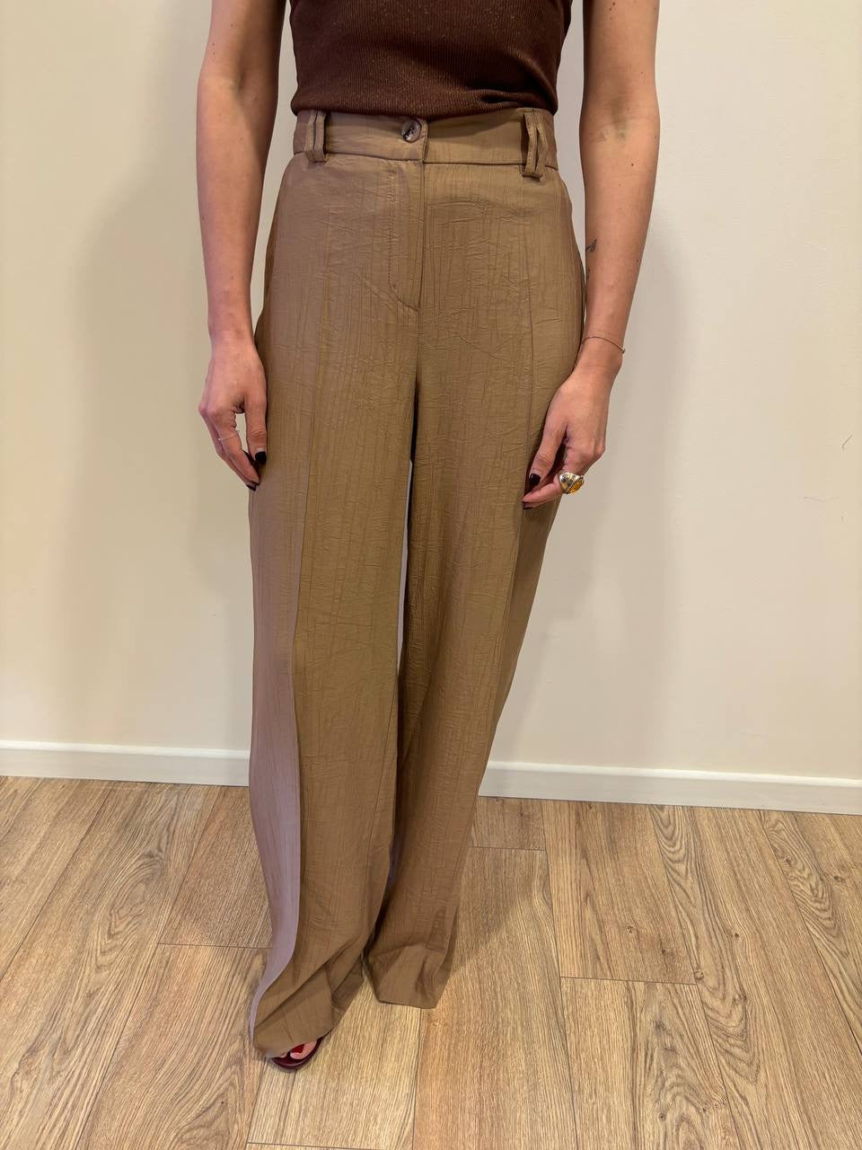 HAVEONE - Pantalone a palazzo dritto deserto goffrato con elastico