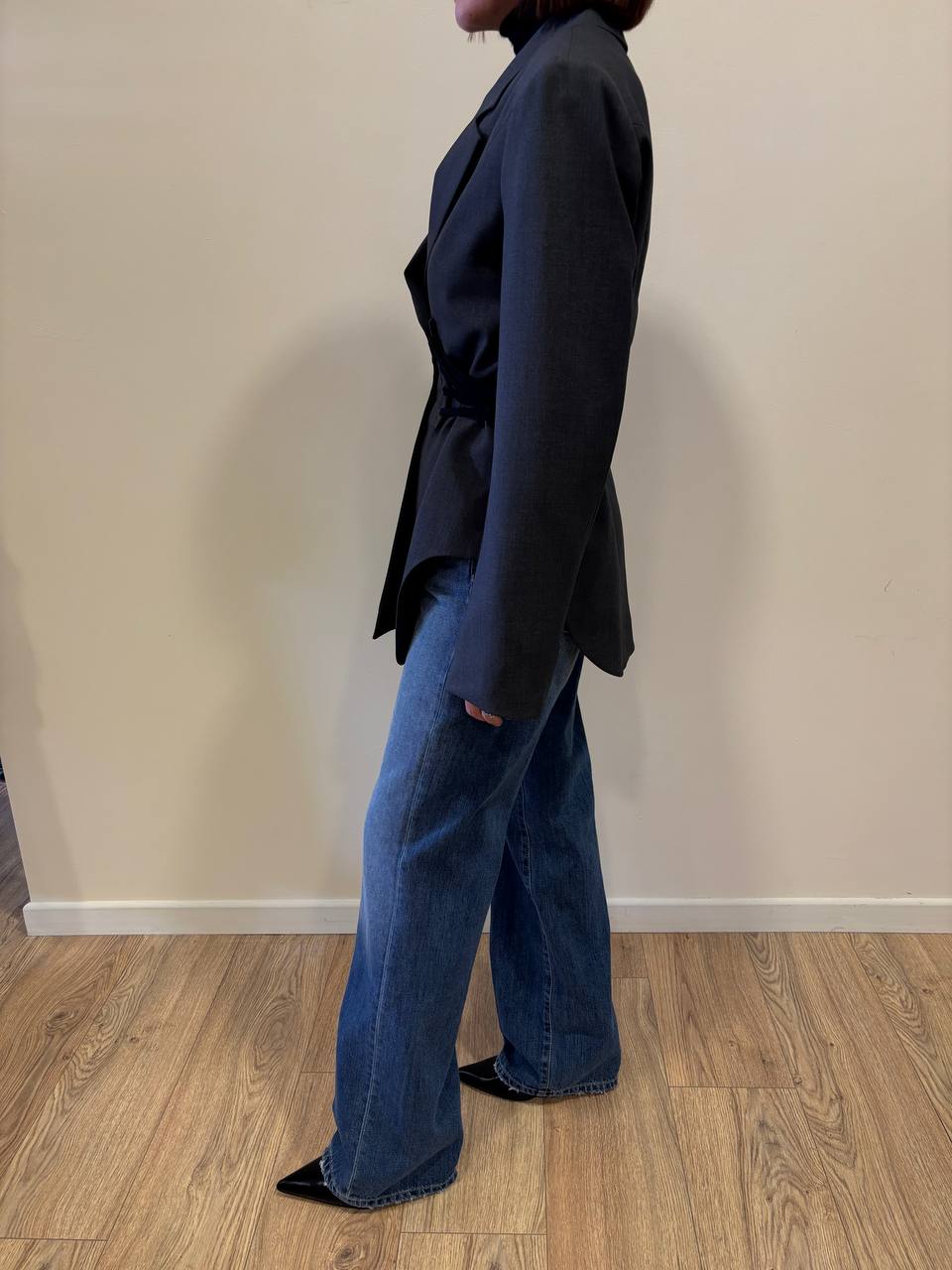 VICOLO - Blazer con bottoni e laccetti regolabili laterali in nero color grigio