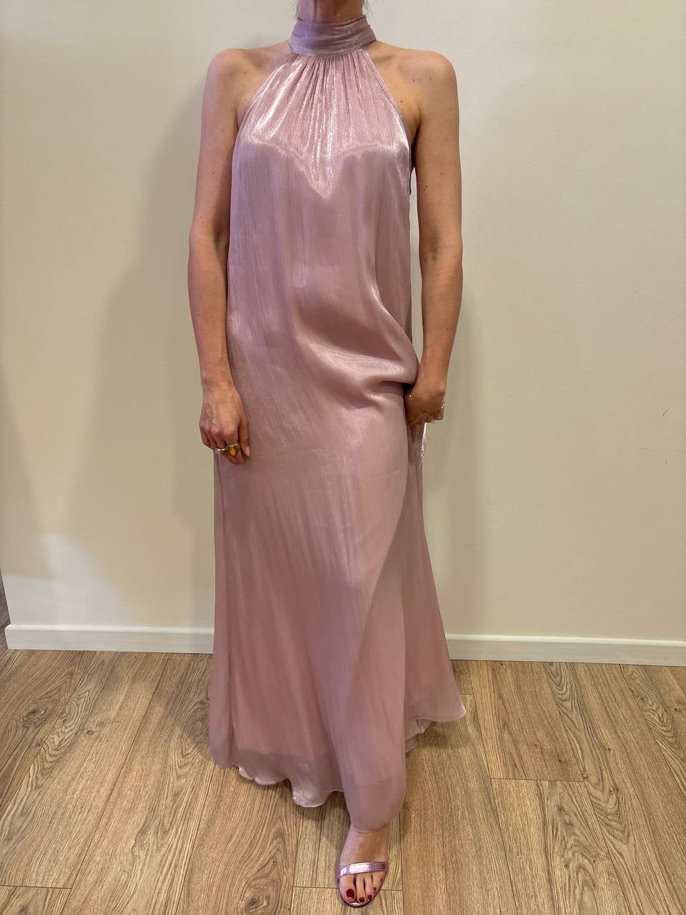 SOUVENIR - Abito rosa con filo argentato lungo con allacciatura al collo