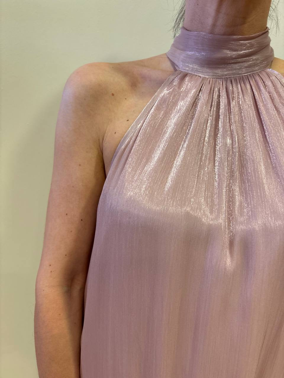 SOUVENIR - Abito rosa con filo argentato lungo con allacciatura al collo