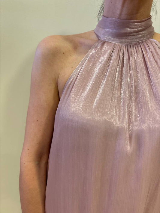 SOUVENIR - Abito rosa con filo argentato lungo con allacciatura al collo