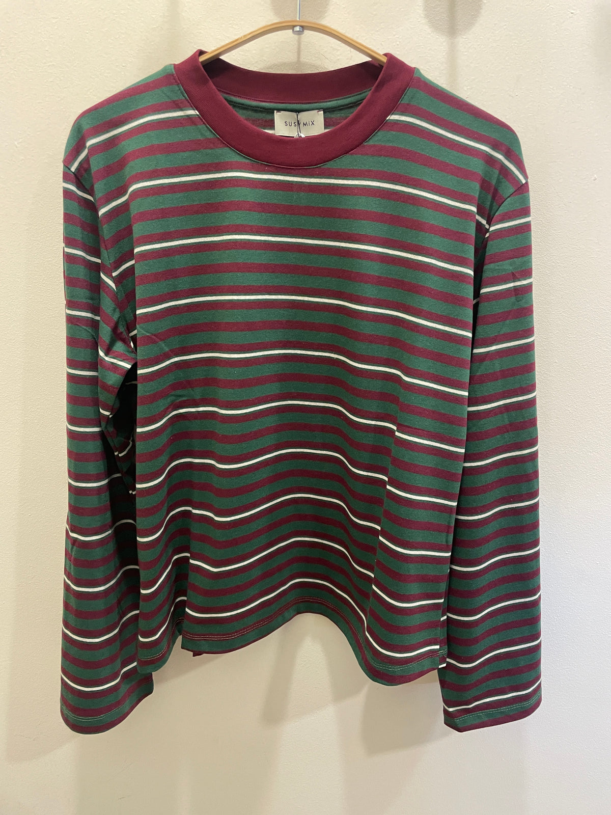 SUSY MIX - T-shirt in misto cotone a maniche lunghe a righe in contrasto bordeaux e bianco color moro - più varianti