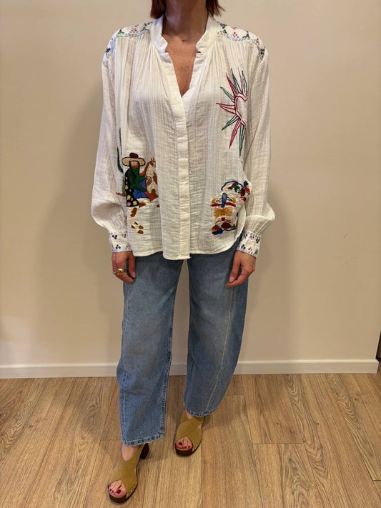 KONTATTO - Camicia in mussola di cotone con dettaglio ricami e applicazioni