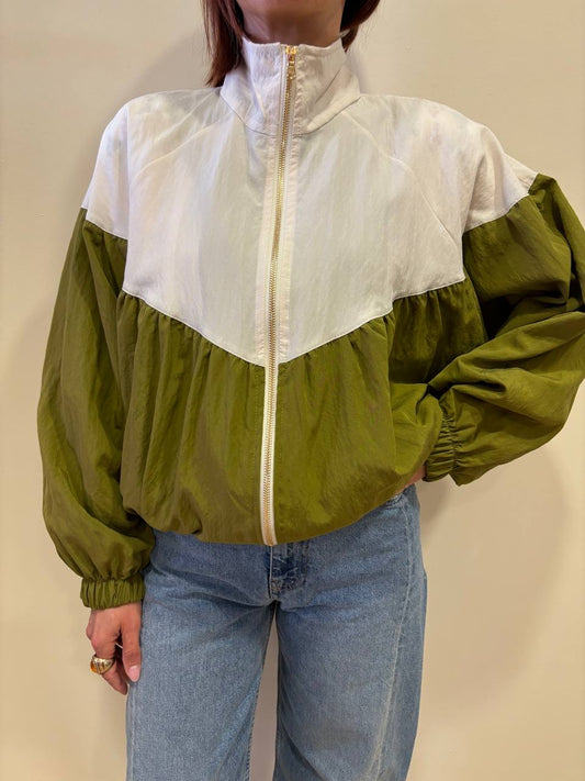 VICOLO - Giacca in tessuto tecnico bianca e verde oliva con zip