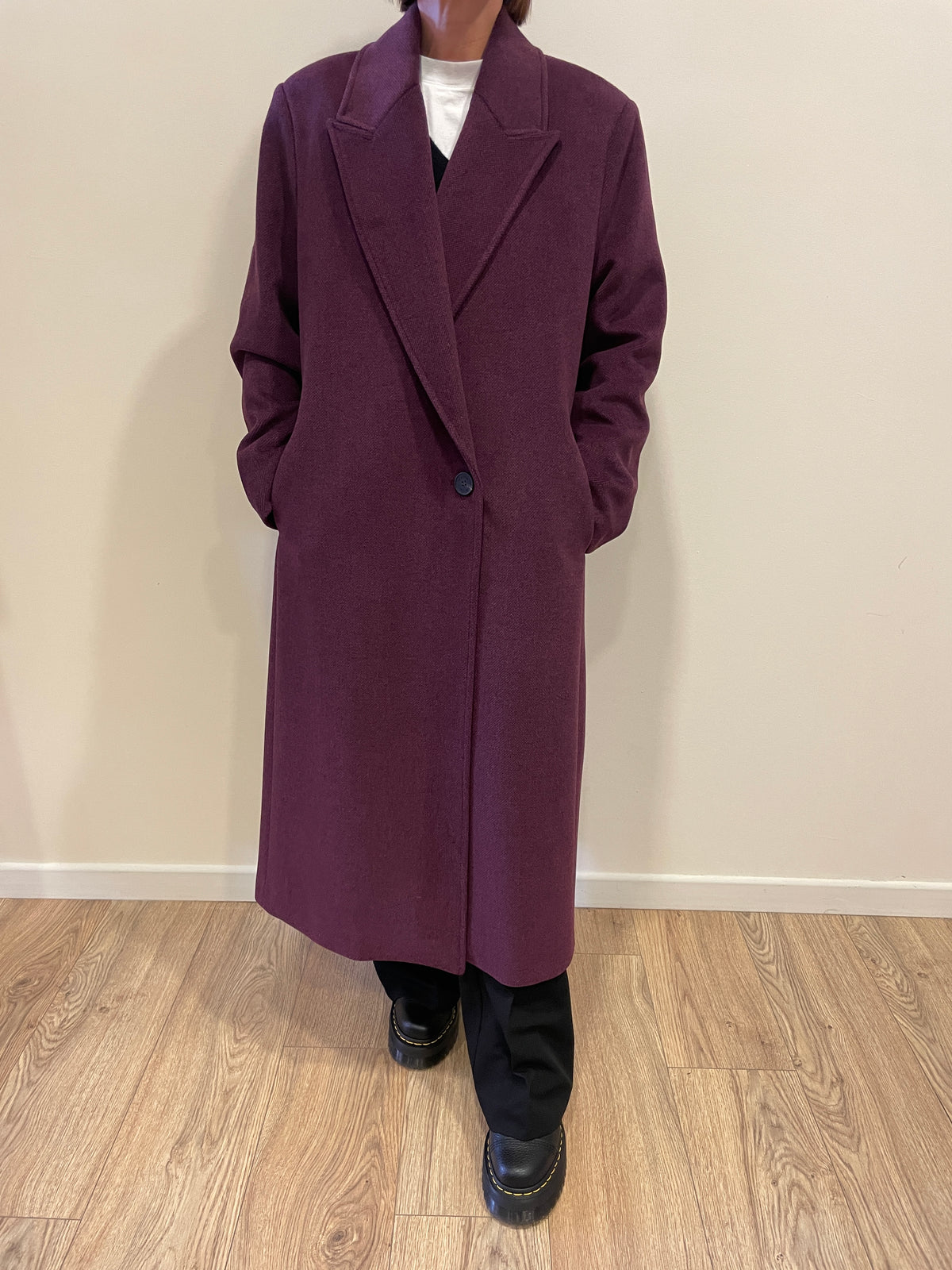 KAOS - Cappotto a doppiopetto con bottone unico color bordeaux melange