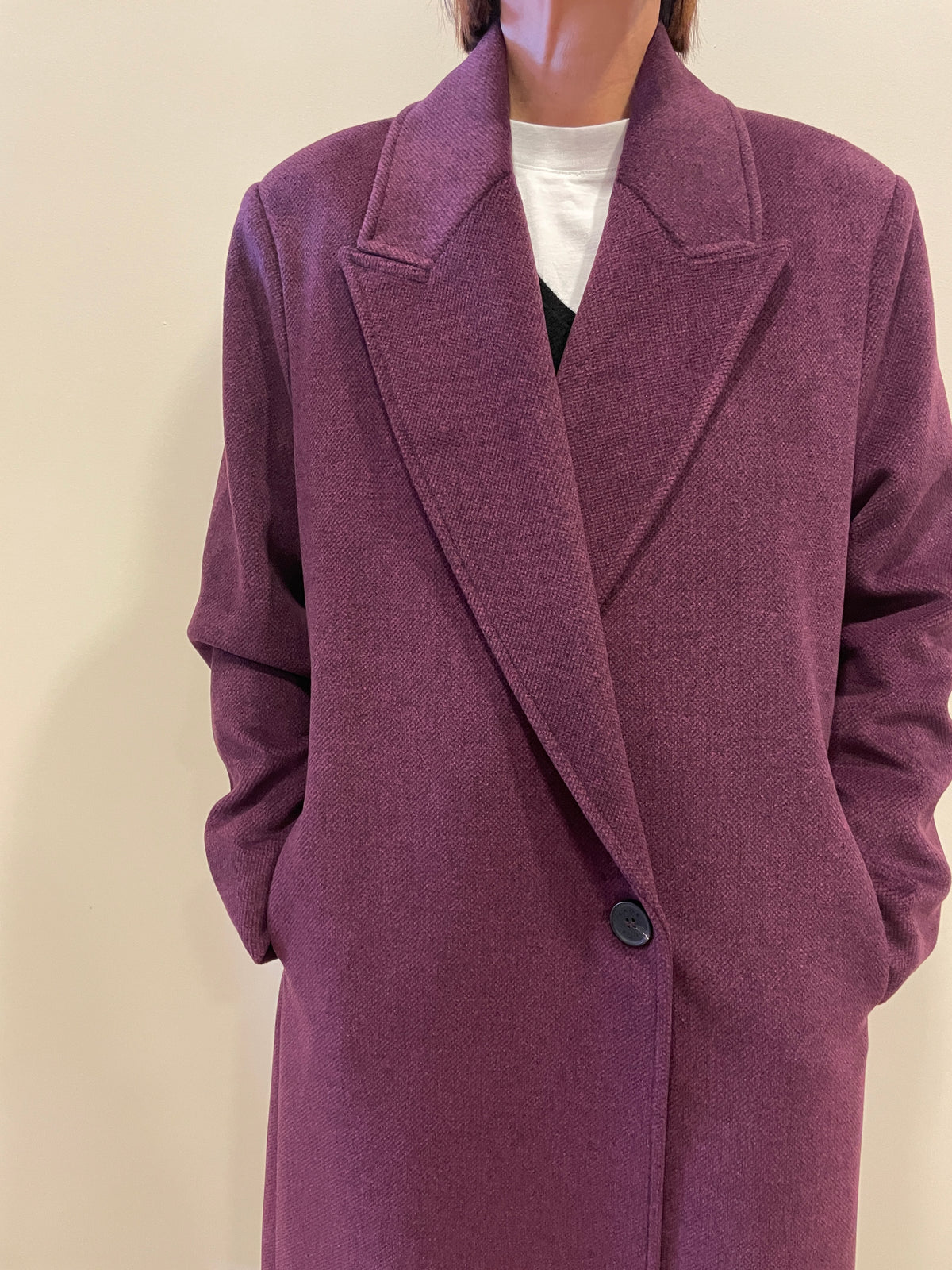 KAOS - Cappotto a doppiopetto con bottone unico color bordeaux melange