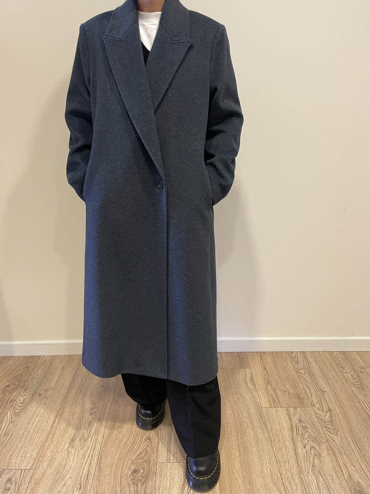 KAOS - Cappotto a doppiopetto con bottone color avio melange