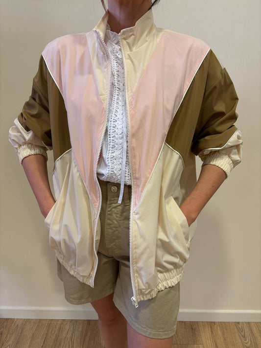 VICOLO - Giacca in tessuto tecnico con zip verde, rosa e vaniglia