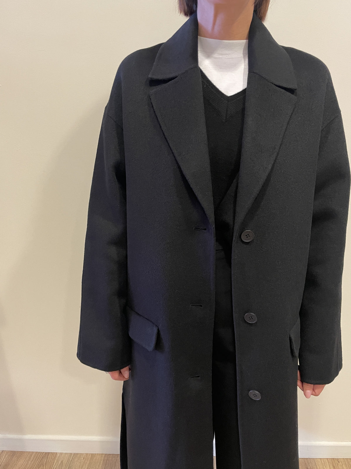 KAOS - Cappotto monopetto con 3 bottoni e tasche frontali color nero