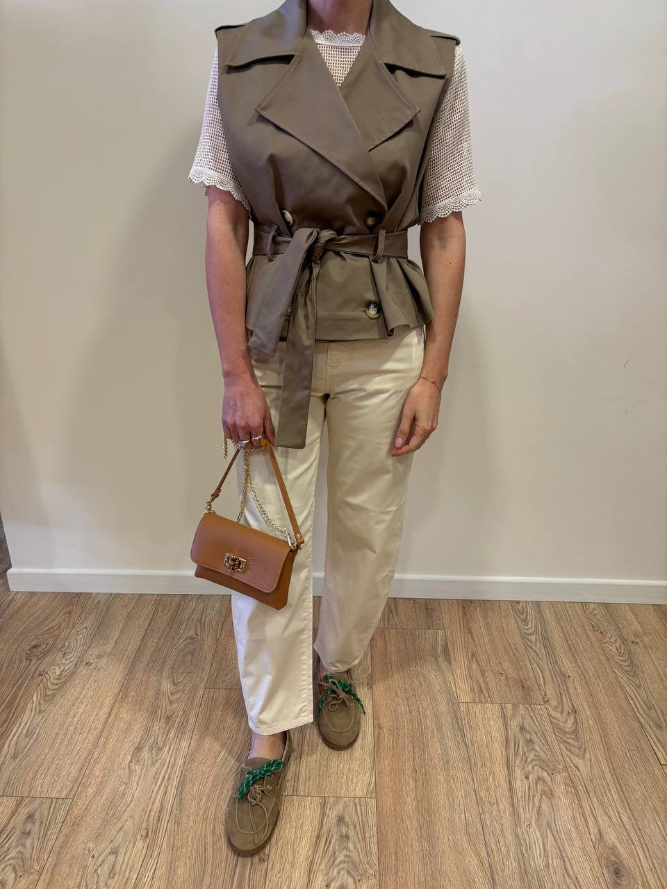 HAVEONE - Trench smanicato a doppiopetto con cintura