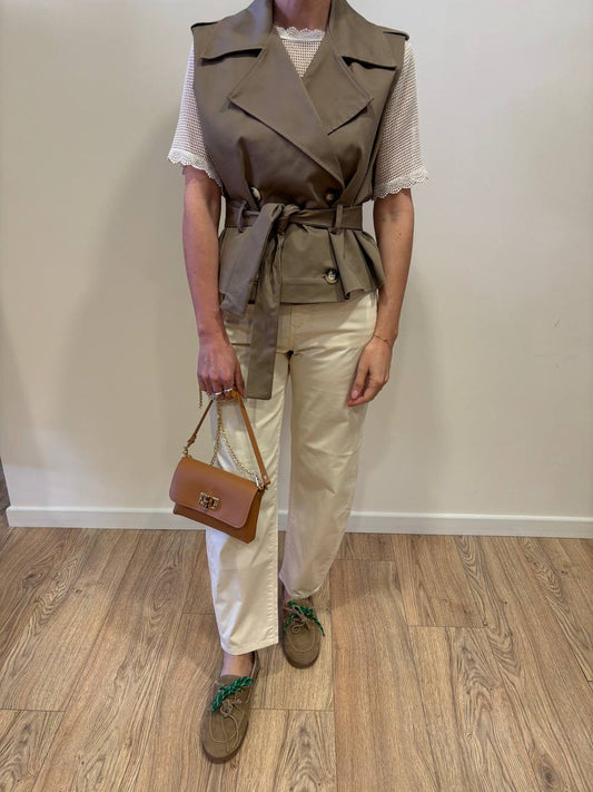 HAVEONE - Trench smanicato a doppiopetto con cintura