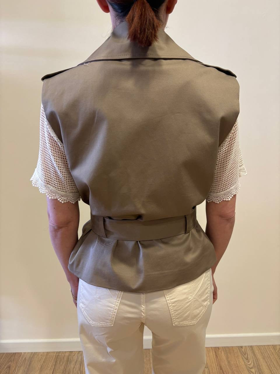 HAVEONE - Trench smanicato a doppiopetto con cintura