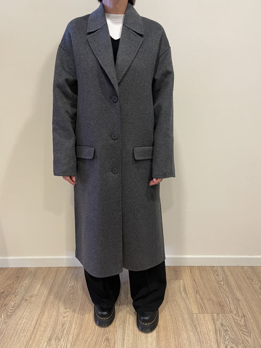KAOS - Cappotto monopetto con 3 bottoni e tasche frontali color grigio melange