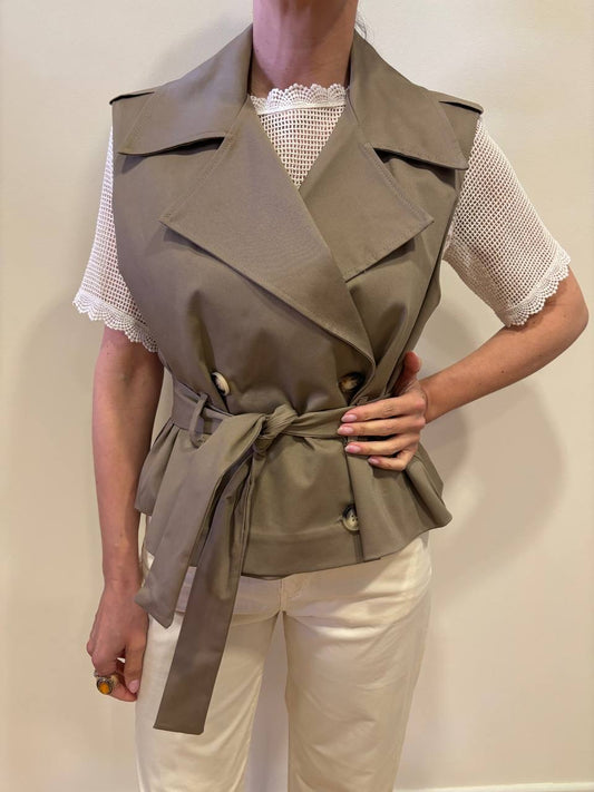 HAVEONE - Trench smanicato a doppiopetto con cintura