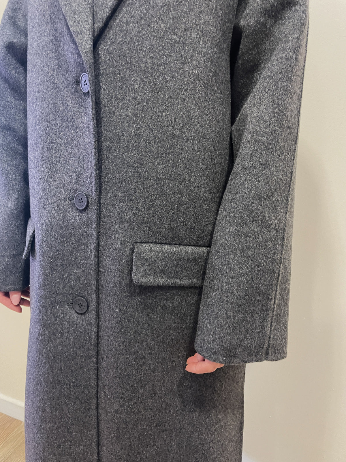 KAOS - Cappotto monopetto con 3 bottoni e tasche frontali color grigio melange