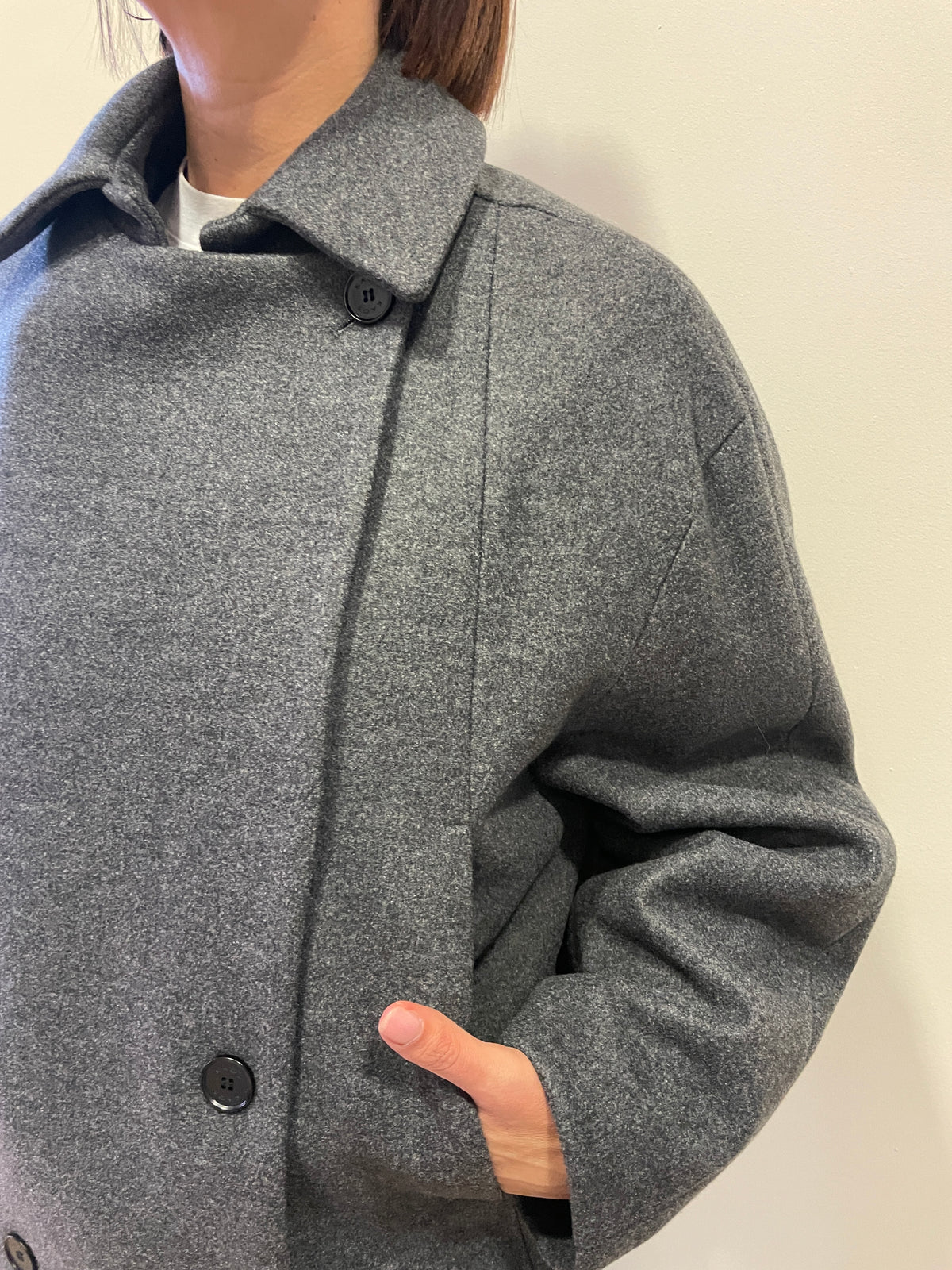 KAOS - Caban a doppiopetto con bottoni e tasche laterali color grigio melange
