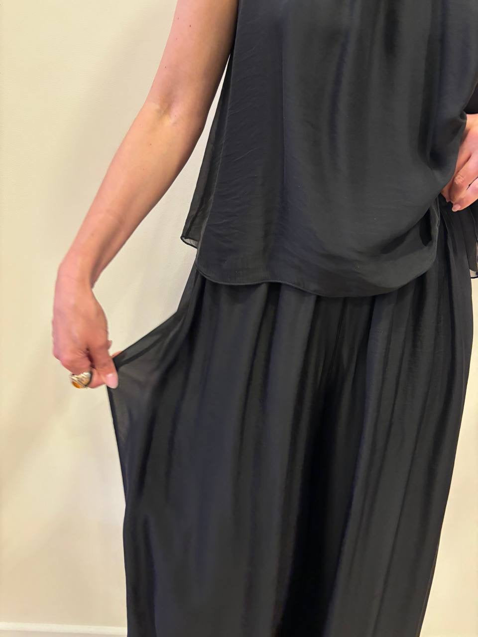 HAVEONE - Pantalone nero a palazzo ampio con elastico