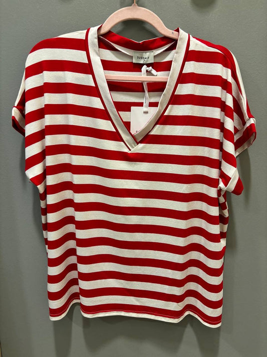 SUSY MIX - T-shirt a righe in viscosa morbida con scollo a V - più colori