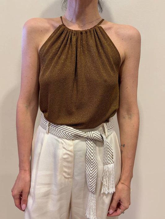 KAOS - Top in lurex bronzo con allacciatura al collo