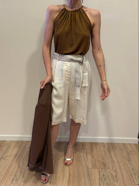 KAOS - Top in lurex bronzo con allacciatura al collo