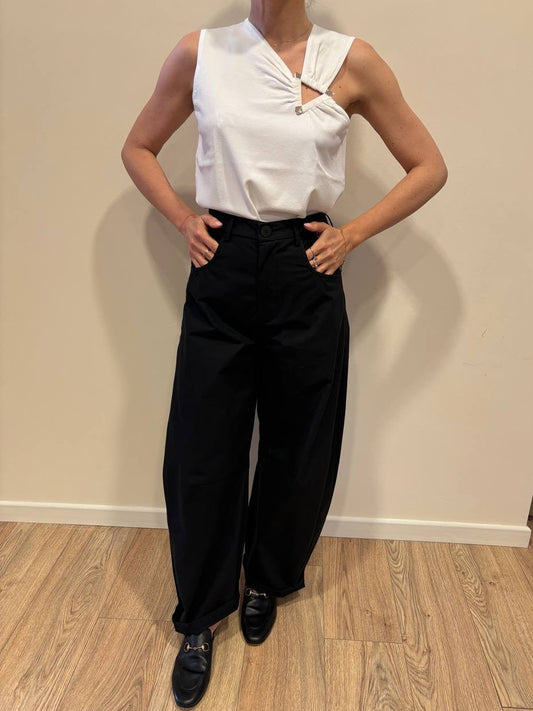 SOUVENIR - Pantalone Gaya nero in cotone barrel fit