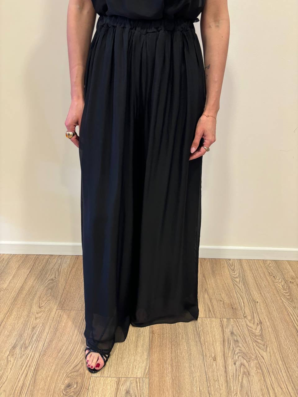 HAVEONE - Pantalone nero a palazzo ampio con elastico