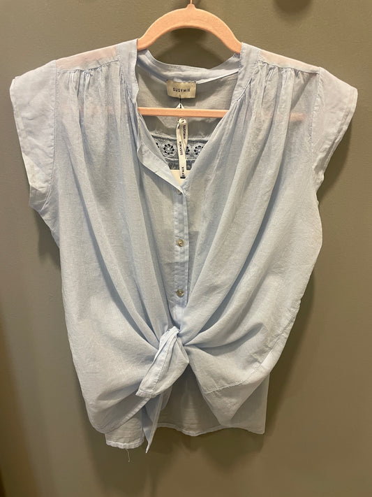 SUSY MIX - Camicia in mussola di cotone smanicata con dettaglio ricamo - più colori