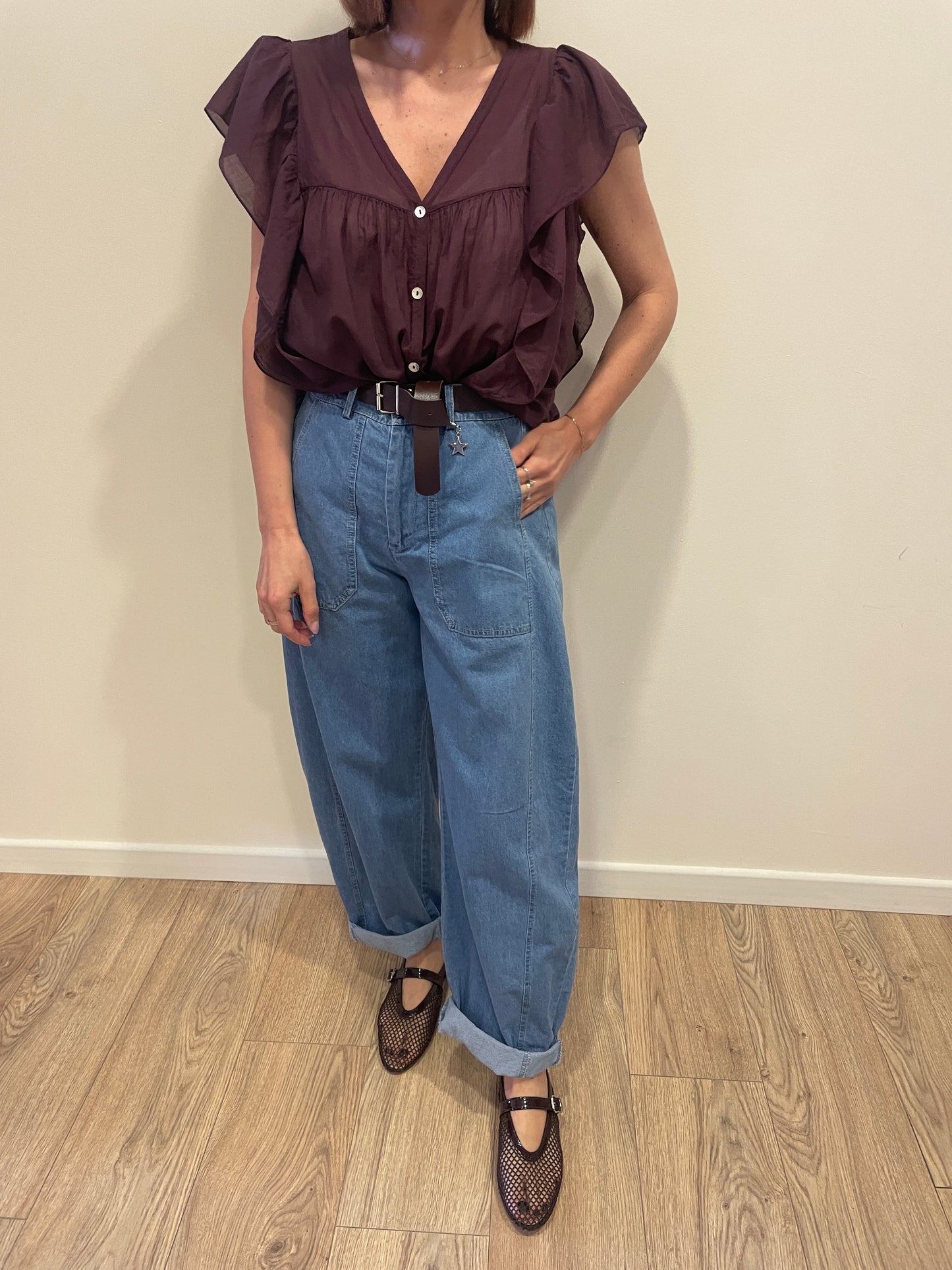SUSY MIX - Pantalone barrel fit in denim stoned washed