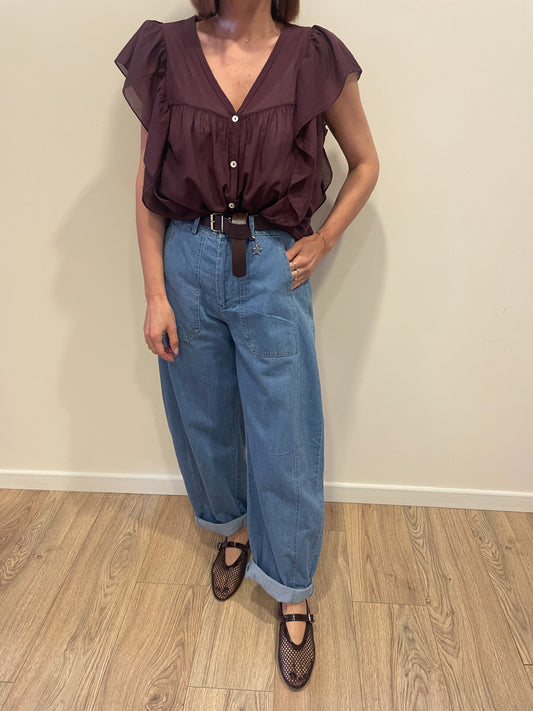 SUSY MIX - Pantalone barrel fit in denim stoned washed