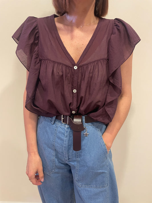 SUSY MIX - Camicia in mussola di cotone con scollo a V e rouches
