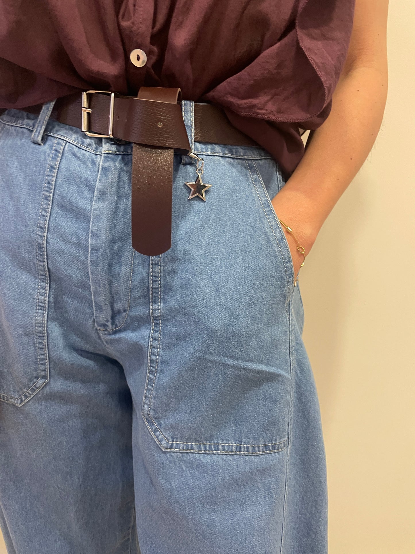 SUSY MIX - Pantalone barrel fit in denim stoned washed
