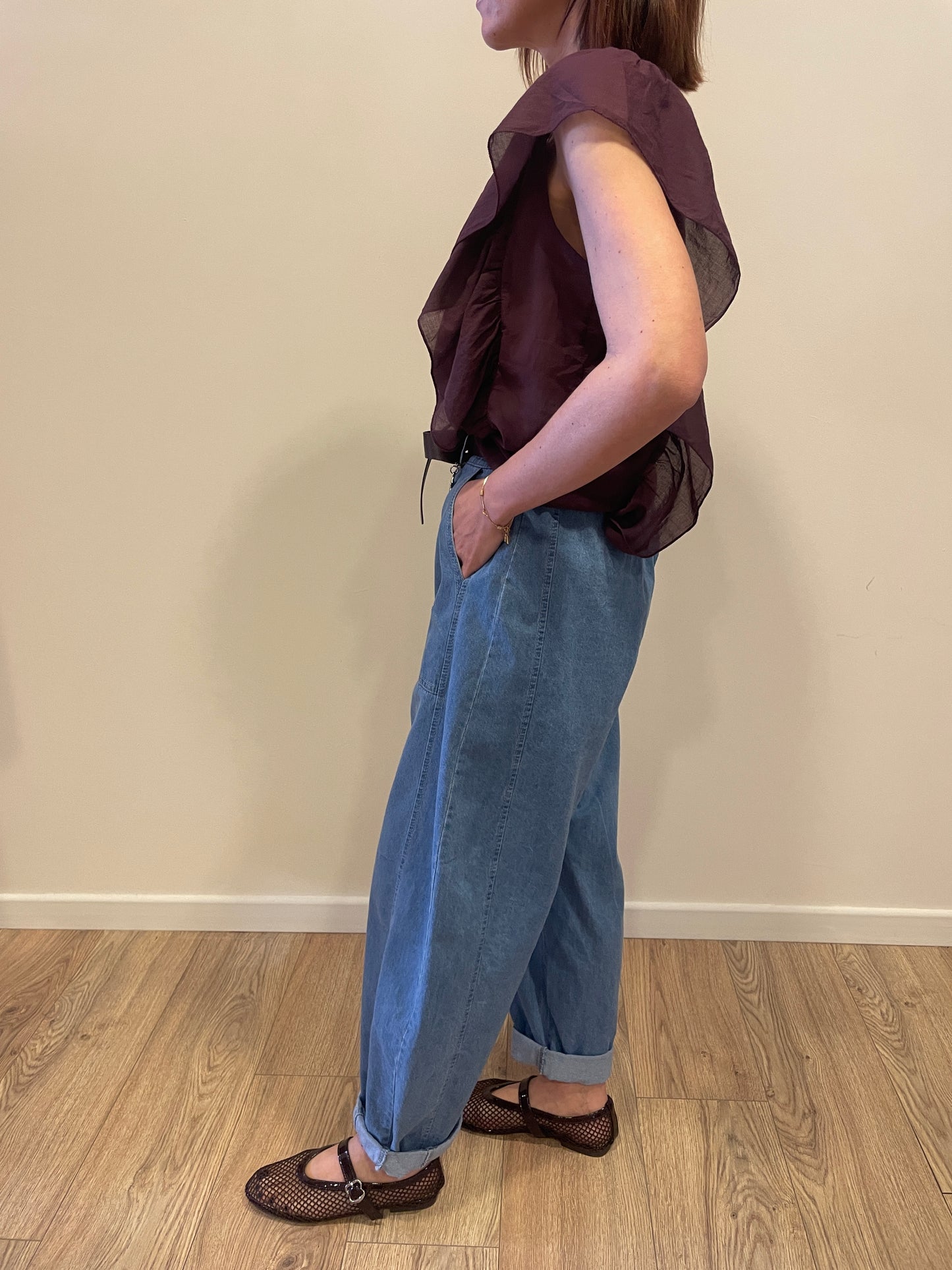 SUSY MIX - Pantalone barrel fit in denim stoned washed