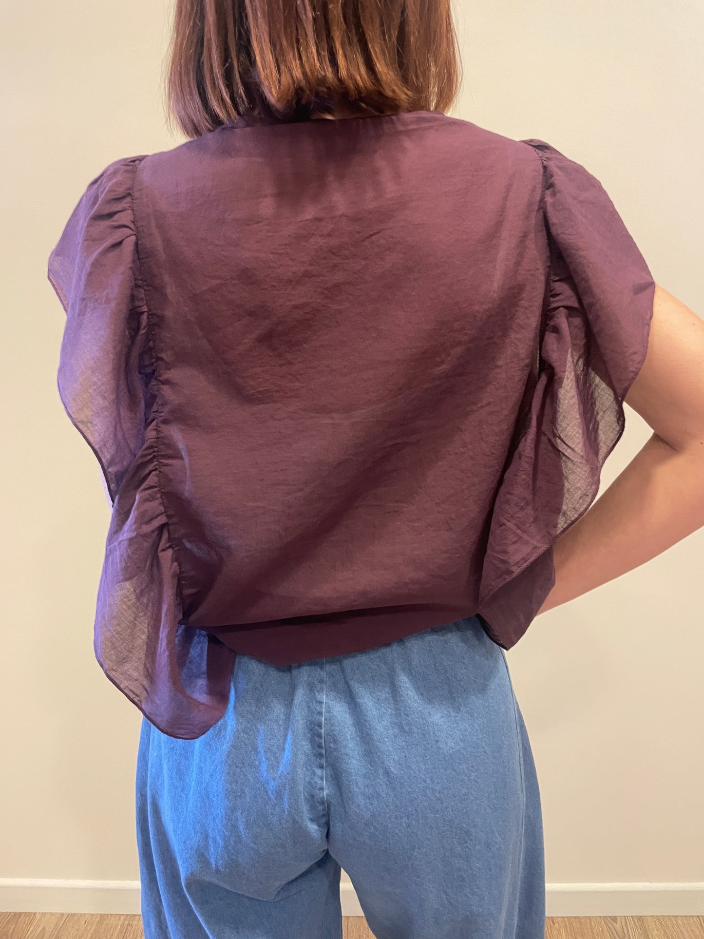 SUSY MIX - Camicia in mussola di cotone con scollo a V e rouches