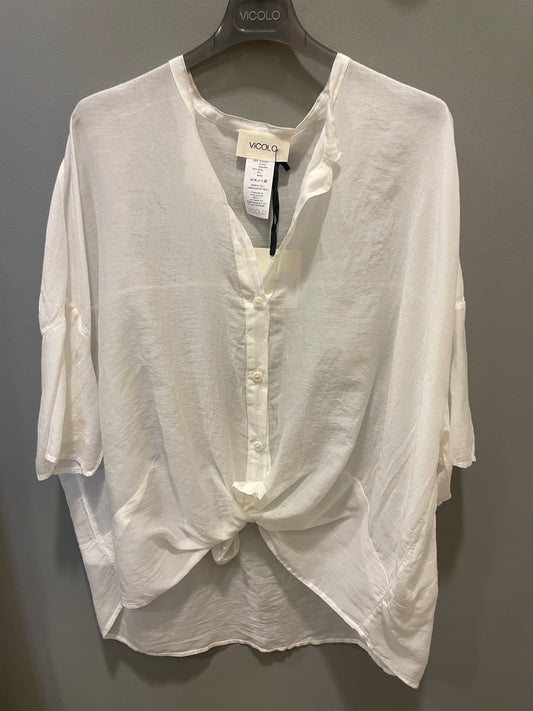 VICOLO - Camicia in mussola di cotone con nodo - più colori