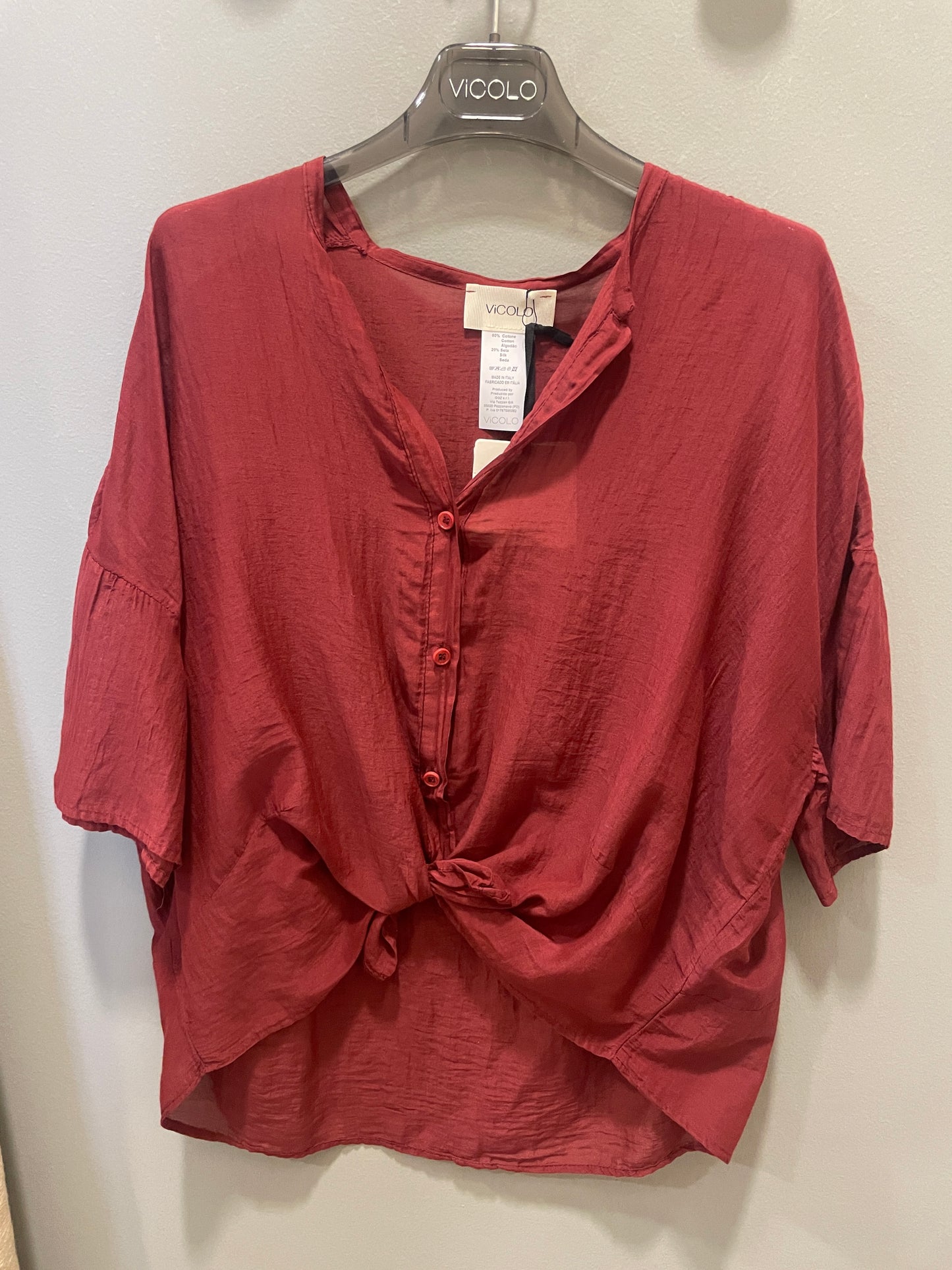 VICOLO - Camicia in mussola di cotone con nodo - più colori