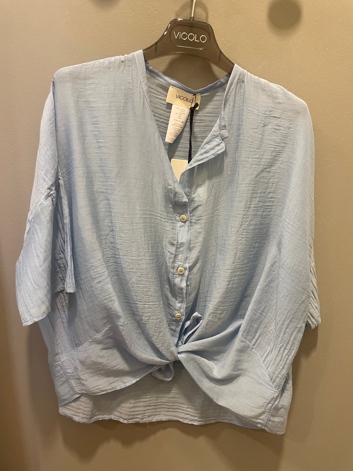 VICOLO - Camicia in mussola di cotone con nodo - più colori