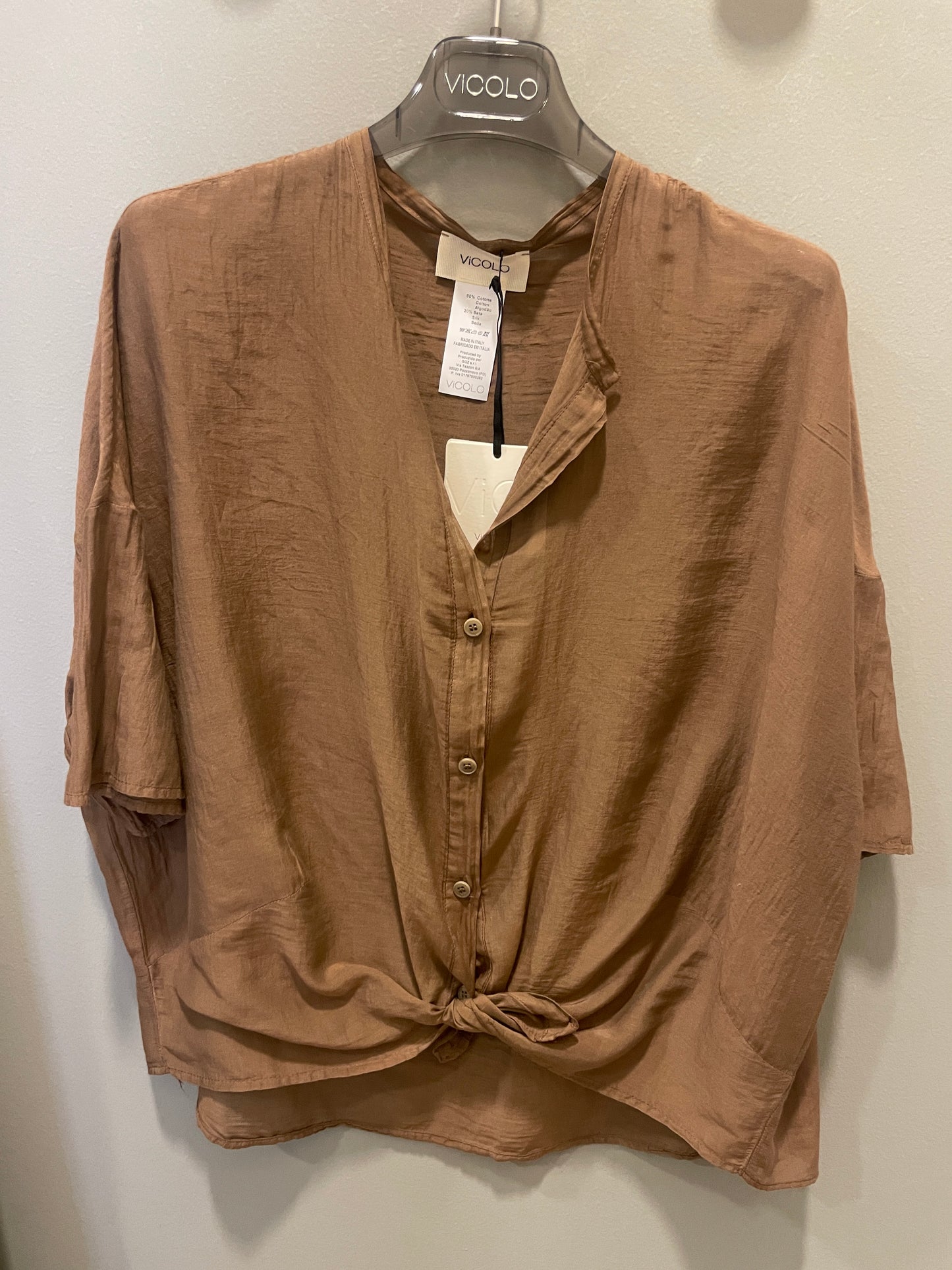 VICOLO - Camicia in mussola di cotone con nodo - più colori