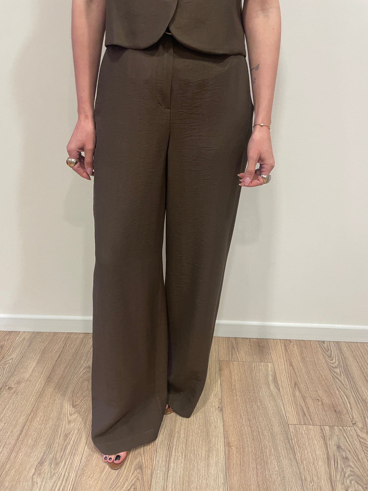 HAVEONE - Pantalone moro a palazzo dritto con cintura ed elastico