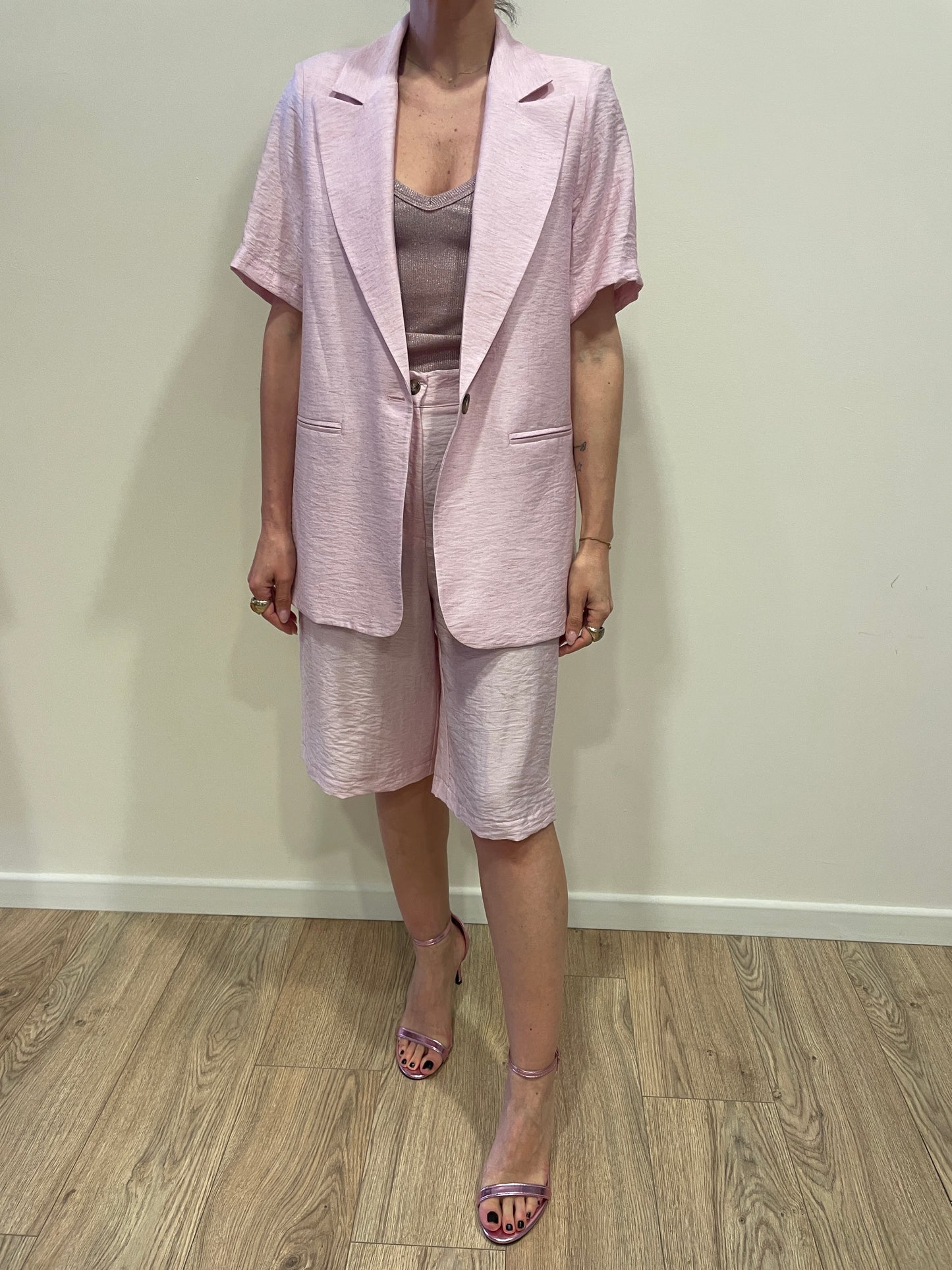 HAVEONE - Bermuda rosa con bottone ed elastico con viscosa e lino
