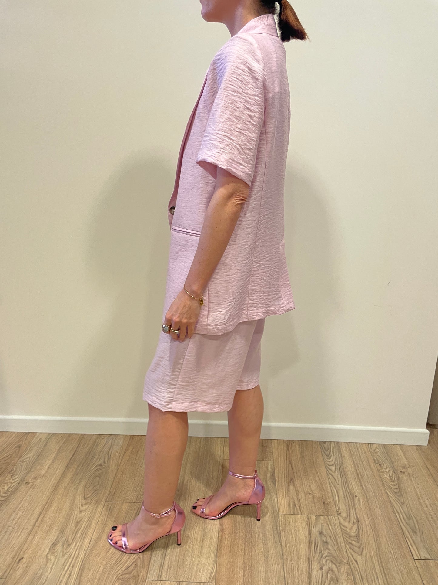 HAVEONE - Bermuda rosa con bottone ed elastico con viscosa e lino