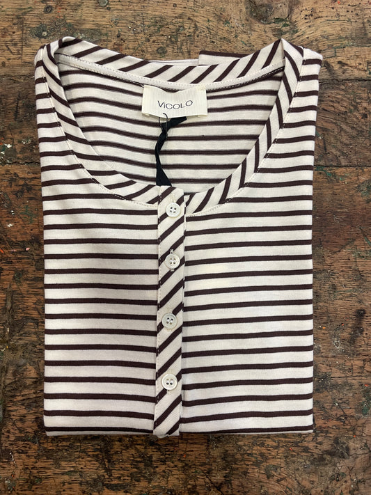 VICOLO - T-shirt modello serafino a righe con bottoni in cotone - più colori