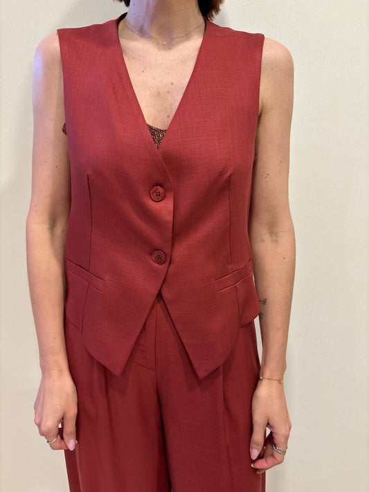 VICOLO - Gilet in lyocell a due bottoni con arricciatura sul retro color india